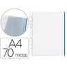FUNDA MULTITALADRO Q-CONNECT DIN A4 70 MC PP CRISTAL CON BORDE AZUL BOLSA DE 10 UDS