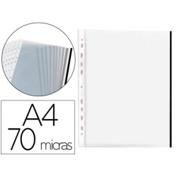 FUNDA MULTITALADRO Q-CONNECT DIN A4 70 MC PP CRISTAL CON BORDE NEGRO BOLSA DE 10 UDS