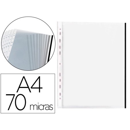 FUNDA MULTITALADRO Q-CONNECT DIN A4 70 MC PP CRISTAL CON BORDE NEGRO BOLSA DE 10 UDS