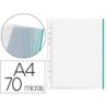FUNDA MULTITALADRO Q-CONNECT DIN A4 70 MC PP CRISTAL CON BORDE VERDE BOLSA DE 10 UDS