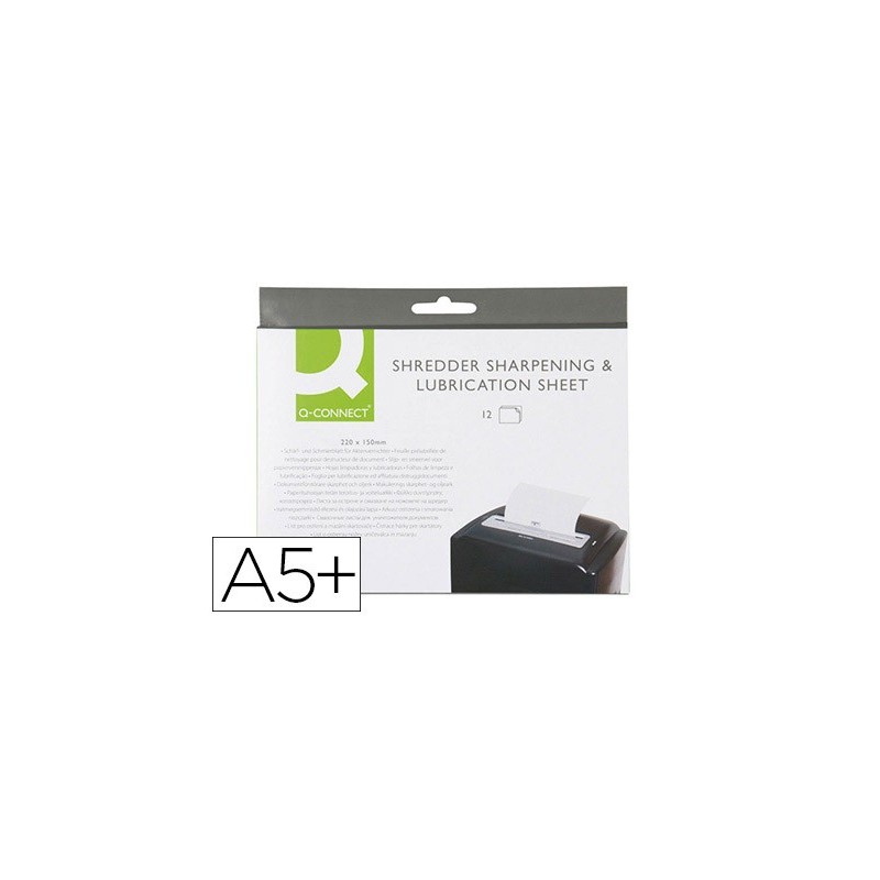 HOJAS LUBRICANTES Y AFILADORAS Q-CONNECT PARA DESTRUCTORA PAQUETE DE 12 HOJAS TAMAÑO 220X150MM
