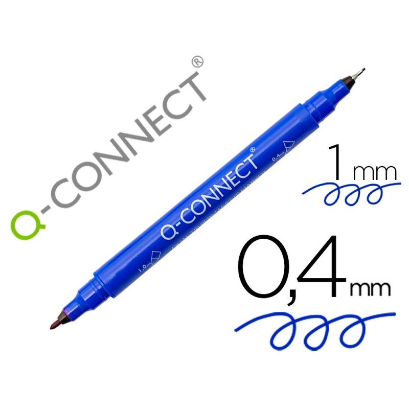 ROTULADOR Q-CONNECT MARCADOR PERMANENTE DOBLE PUNTA COLOR AZUL 0,4 MM Y 1 MM (PACK INDIVISIBLE 10 UDS)