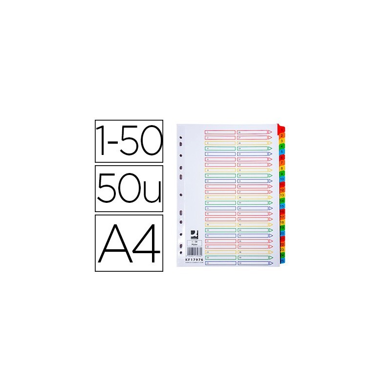 SEPARADOR NUMERICO Q-CONNECT CARTON 1-50 JUEGO DE 50 SEPARADORES DIN A4 MULTITALADRO