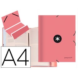 CARPETA LIDERPAPEL ANTARTIK CLASIFICADORA A4 12 DEPARTAMENTOS GOMA CARTON FORRADO COLOR CORAL