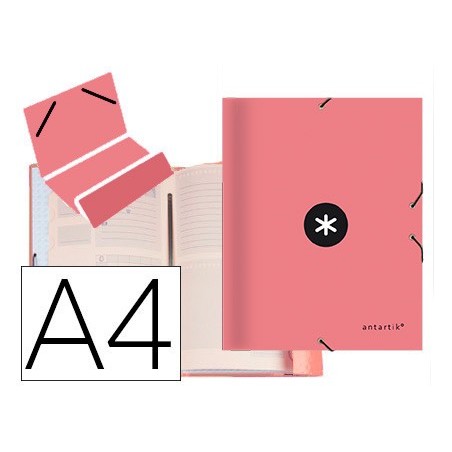 CARPETA LIDERPAPEL ANTARTIK CLASIFICADORA A4 12 DEPARTAMENTOS GOMA CARTON FORRADO COLOR CORAL