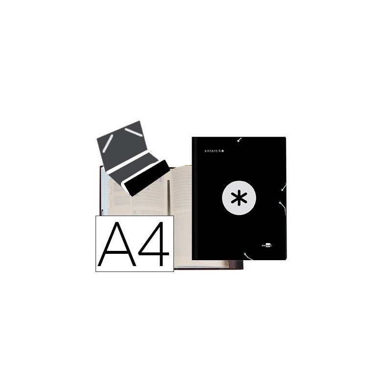 CARPETA LIDERPAPEL ANTARTIK CLASIFICADORA A4 12 DEPARTAMENTOS GOMAS CARTON FORRADO COLOR NEGRO