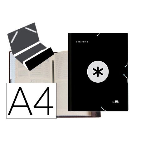 CARPETA LIDERPAPEL ANTARTIK CLASIFICADORA A4 12 DEPARTAMENTOS GOMAS CARTON FORRADO COLOR NEGRO