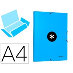 CARPETA LIDERPAPEL ANTARTIK GOMAS A4 3 SOLAPAS CARTON FORRADO COLOR AZUL