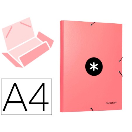 CARPETA LIDERPAPEL ANTARTIK GOMAS A4 3 SOLAPAS CARTON FORRADO COLOR CORAL