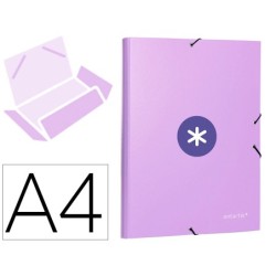 CARPETA LIDERPAPEL ANTARTIK GOMAS A4 3 SOLAPAS CARTON FORRADO COLOR LAVANDA