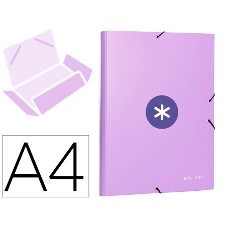 CARPETA LIDERPAPEL ANTARTIK GOMAS A4 3 SOLAPAS CARTON FORRADO COLOR LAVANDA