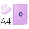 CARPETA LIDERPAPEL ANTARTIK GOMAS A4 3 SOLAPAS CARTON FORRADO COLOR LAVANDA