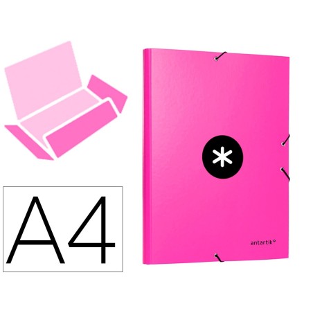 CARPETA LIDERPAPEL ANTARTIK GOMAS A4 3 SOLAPAS CARTON FORRADO COLOR ROSA