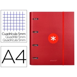 CARPETA CON RECAMBIO Y SOLAPA LIDERPAPEL ANTARTIK A4 CUADRO 5 MM FORRADA 4 ANILLAS REDONDAS 40MM COLOR FRAMBUESA