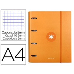 CARPETA CON RECAMBIO Y SOLAPA LIDERPAPEL ANTARTIK A4 CUADRO 5 MM FORRADA 4 ANILLAS REDONDAS 40MM COLOR MOSTAZA