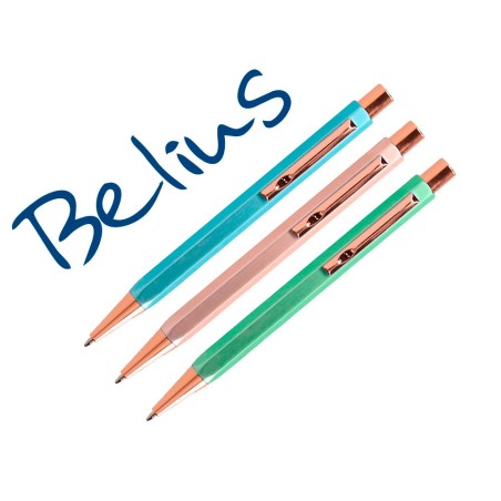 BOLIGRAFO BELIUS BRELA CUERPO HEXAGONAL CON CLIP COLORES PASTELES CAJA DE REGALO CON 3 BOLIGRAFOS
