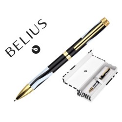 BOLIGRAFO BELIUS DUALITA CUERPO BLANCO COLOR NEGRO TINTA AZUL CAJA DE DISEÑO