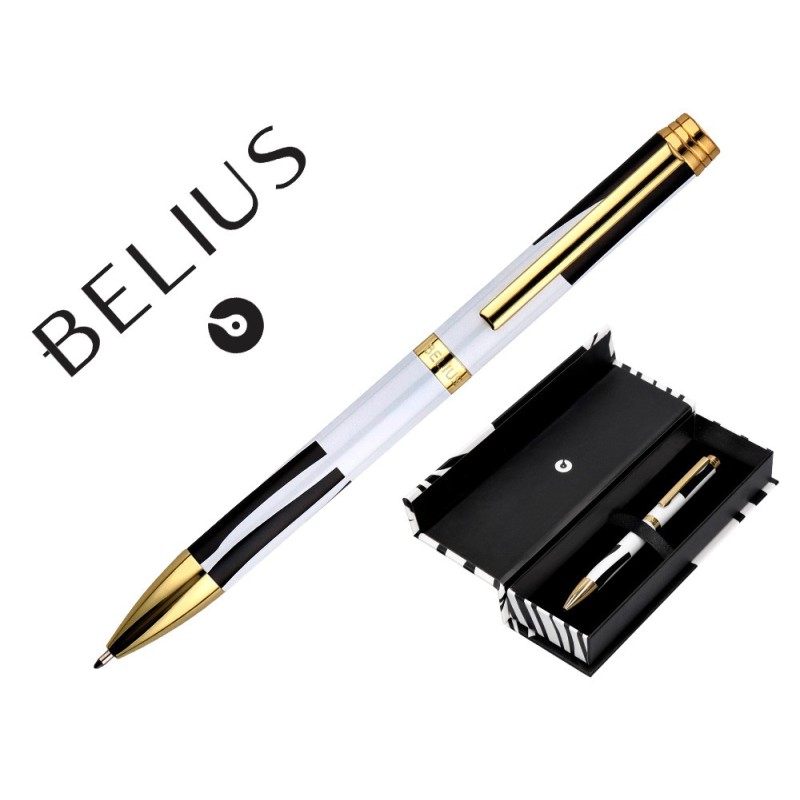 BOLIGRAFO BELIUS DUALITA CUERPO NEGRO COLOR BLANCO TINTA AZUL CAJA DE DISEÑO