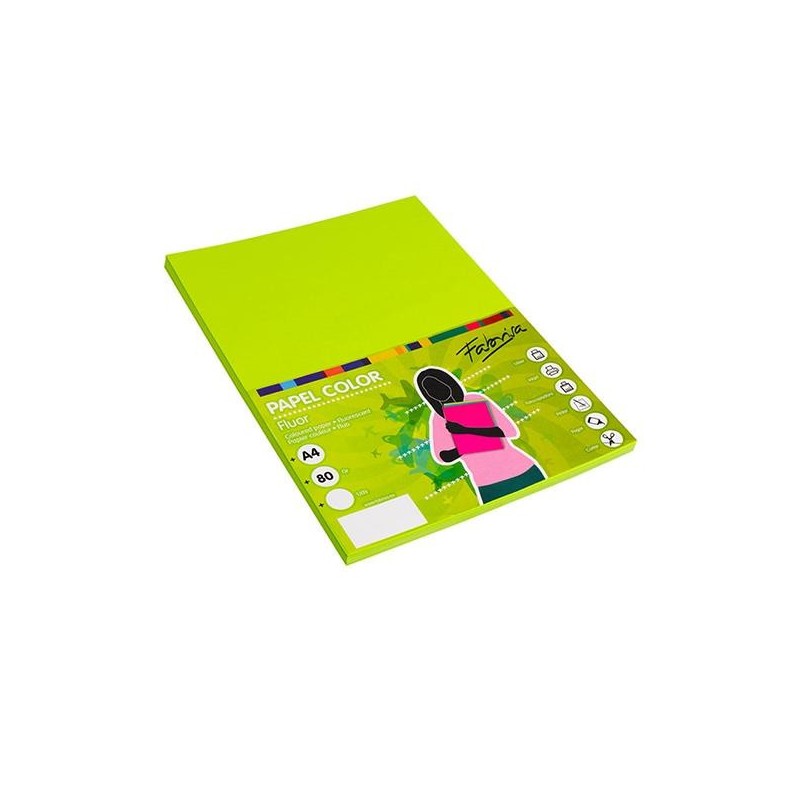 Papel multifunción Fabrisa - A4 - 75 g - Color verde fluorescente - Pack 100 hojas