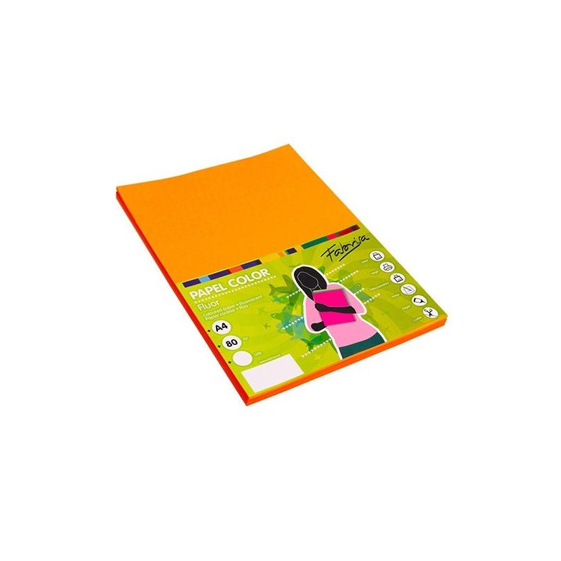 Papel multifunción Fabrisa - A4 - 75 g - Color naranja fluorescente - Pack 100 hojas Papel multifunción Fabrisa - A4 - 75 g - Color naranja fluorescente - Pack 100 hojas