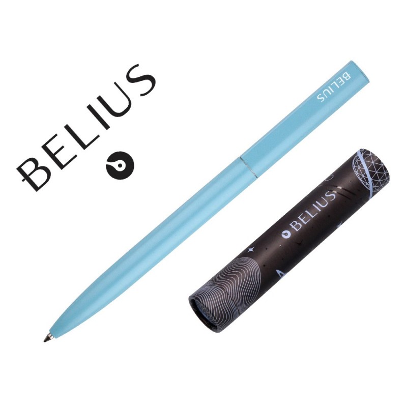 BOLIGRAFO BELIUS ROCKET B ALUMINIO COLOR MINIMALISTA AZUL TINTA AZUL CAJA CILINDRICA