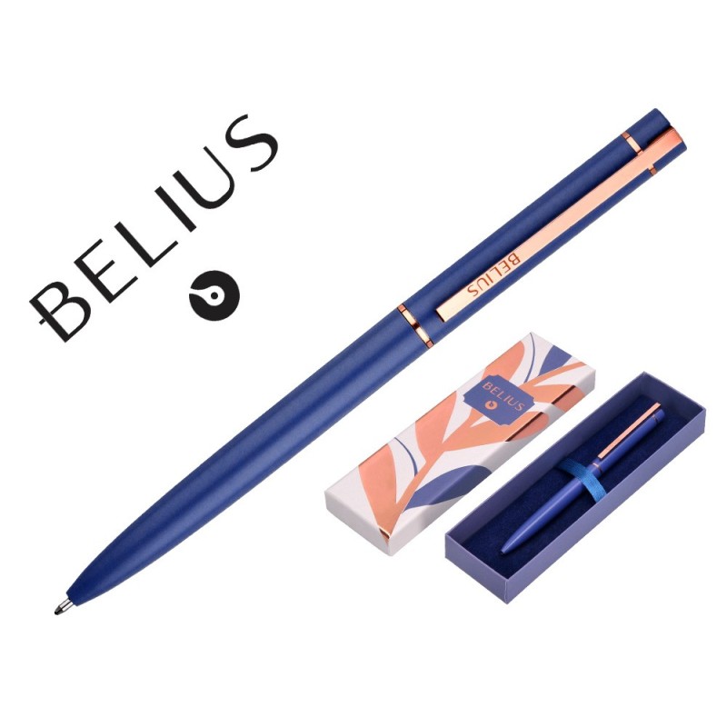 BOLIGRAFO BELIUS ROSE ALUMINIO COLOR AZUL ELECTRICO/ORO ROSA TINTA AZUL CAJA DE DISEÑO