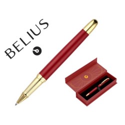 BOLIGRAFO BELIUS SOIREE ALUMINIO COLOR ART DECO GRANATE Y DORADO TINTA AZUL CAJA DE DISEÑO