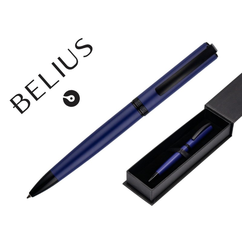 BOLIGRAFO BELIUS TURBO ALUMINIO COLOR AZUL Y NEGRO TINTA AZUL CAJA DE DISEÑO