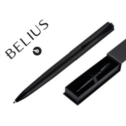 BOLIGRAFO BELIUS TURBO ALUMINIO COLOR NEGRO TINTA AZUL CAJA DE DISEÑO