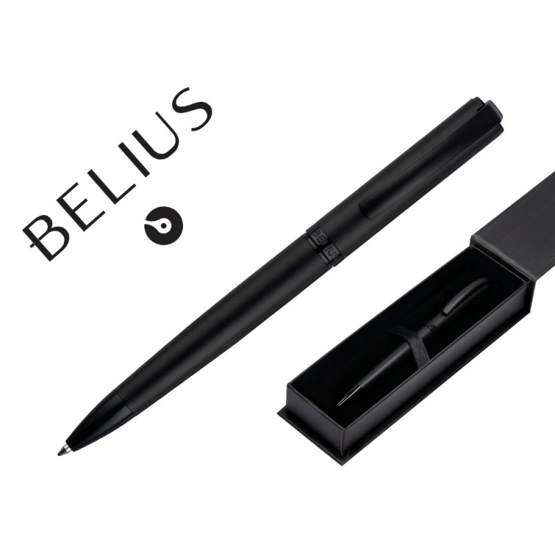 BOLIGRAFO BELIUS TURBO ALUMINIO COLOR NEGRO TINTA AZUL CAJA DE DISEÑO