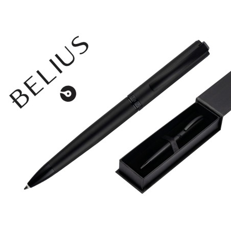 BOLIGRAFO BELIUS TURBO ALUMINIO COLOR NEGRO TINTA AZUL CAJA DE DISEÑO