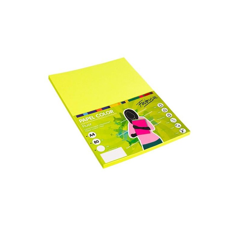 Papel multifunción Fabrisa - A4 - 75 g - Color amarillo fluorescente - Pack 100 hojas