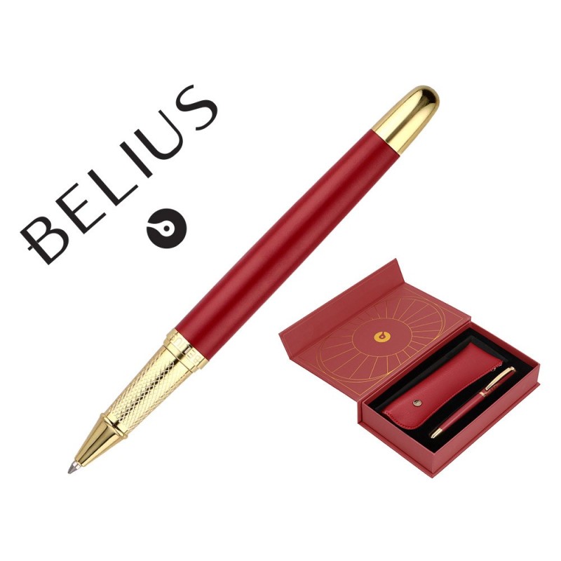BOLIGRAFO Y ESTUCHE BELIUS SOIREE COLOR ART DECO GRANATE Y DORADO TINTA AZUL CAJA DE DISEÑO