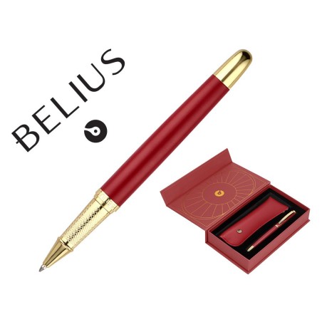 BOLIGRAFO Y ESTUCHE BELIUS SOIREE COLOR ART DECO GRANATE Y DORADO TINTA AZUL CAJA DE DISEÑO