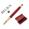 PLUMA BELIUS SOIREE ALUMINIO COLOR ART DECO GRANATE Y DORADO TINTA AZUL CAJA DE DISEÑO