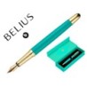 PLUMA BELIUS SOIREE ALUMINIO COLOR ART DECO TURQUESA Y DORADO TINTA AZUL CAJA DE DISEÑO