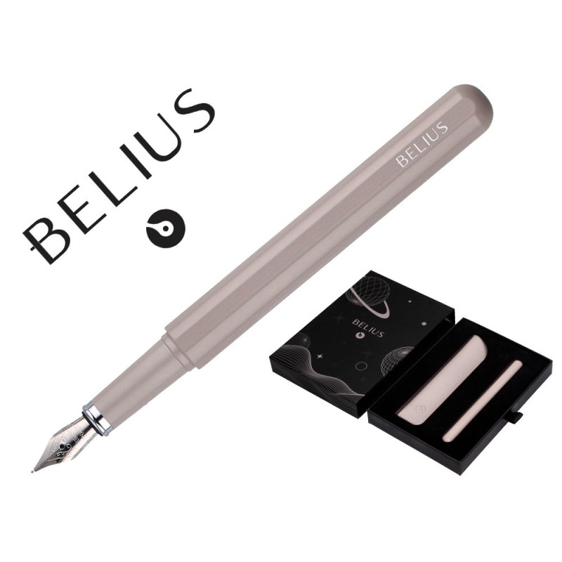 PLUMA Y FUNDA DE SIMILPIEL BELIUS SPACE B COLOR MINIMALISTA GRIS TINTA AZUL CAJA DE DISEÑO