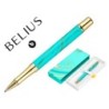ROLLER BELIUS AQUA ALUMINIO COLOR TURQUESA Y DORADO TINTA NEGRA CAJA DE DISEÑO