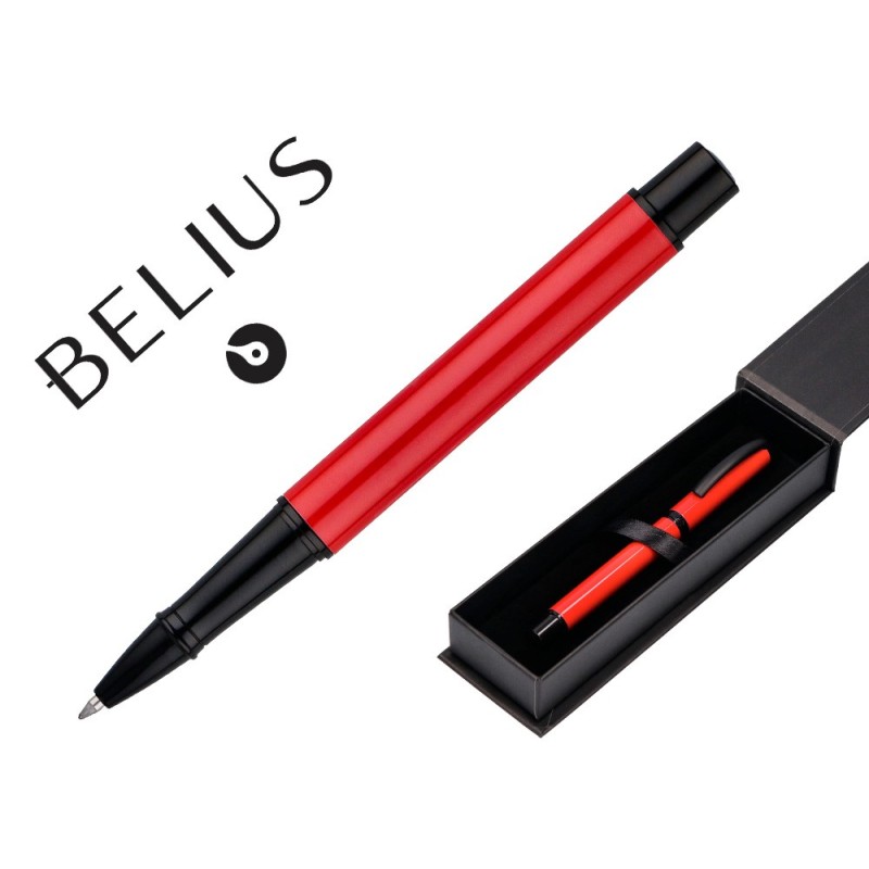 ROLLER BELIUS TURBO ALUMINIO COLOR ROJO Y NEGRO TINTA AZUL CAJA DE DISEÑO