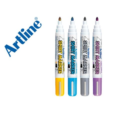 ROTULADOR ARTLINE CAMISETA EKT-2 AMARILLO,GRIS,CELESTE Y VIOLETA PUNTA REDONDA 2 MM USO EN CAMISETA CAJA DE 4