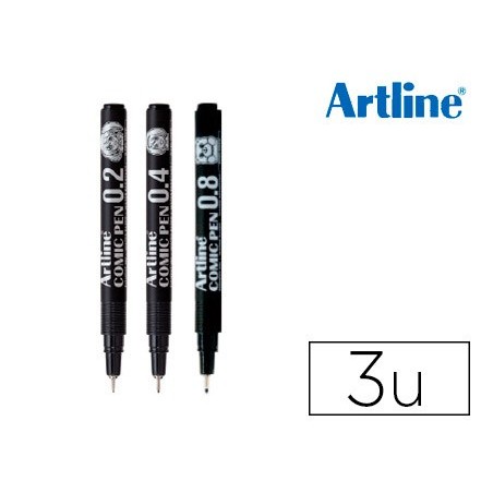 ROTULADOR ARTLINE COMIC PEN CALIBRADO MICROMETRICO NEGRO BOLSA DE 3 UDS 0,2 0,4 0,8 MM