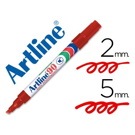 ROTULADOR ARTLINE MARCADOR PERMANENTE EK-90 ROJO -PUNTA BISELADA 5 MM -PAPEL METAL Y CRISTAL