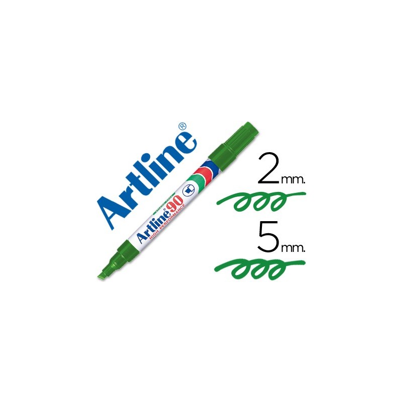 ROTULADOR ARTLINE MARCADOR PERMANENTE EK-90 VERDE -PUNTA BISELADA 5 MM -PAPEL METAL Y CRISTAL
