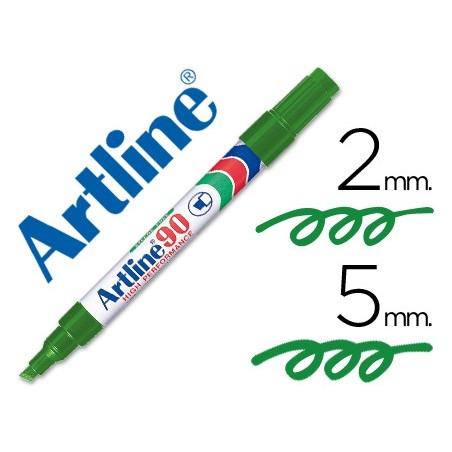 ROTULADOR ARTLINE MARCADOR PERMANENTE EK-90 VERDE -PUNTA BISELADA 5 MM -PAPEL METAL Y CRISTAL