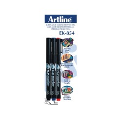 ROTULADOR ARTLINE RETROPROYECCION PUNTA FIBRA PERMANENTE EK-854 1 MM -BLISTER DE 3 (1-NE 1-AZ 1-RO)