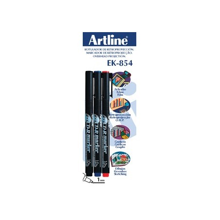 ROTULADOR ARTLINE RETROPROYECCION PUNTA FIBRA PERMANENTE EK-854 1 MM -BLISTER DE 3 (1-NE 1-AZ 1-RO)