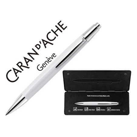 BOLIGRAFO CARAN D'ACHE ALCHEMIX CUERPO LACA BLANCA ADORNOS CROMADOS BRILLANTE CON ESTUCHE PUNTA MEDIA
