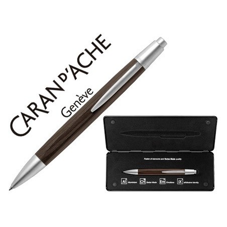 BOLIGRAFO CARAN D'ACHE ALCHEMIX CUERPO MADERA WENGE ADORNOS CROMADOS BRILLANTE CON ESTUCHE PUNTA MEDIA