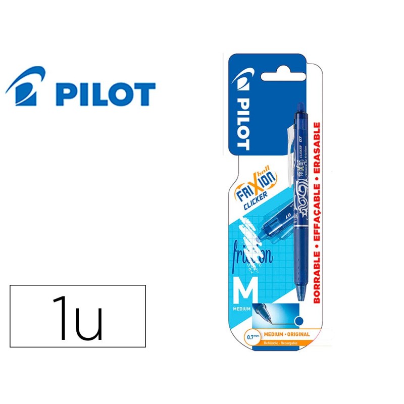 BOLIGRAFO PILOT FRIXION CLICKER BORRABLE 0,7 MM PUNTA MEDIA AZUL EN BLISTER
