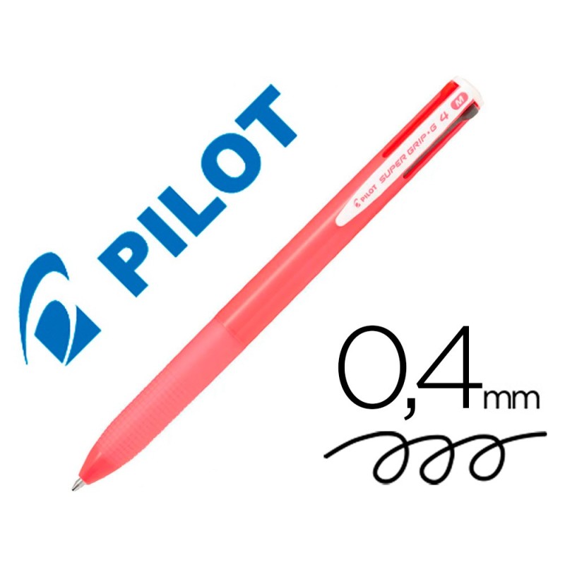 BOLIGRAFO PILOT SUPER GRIP G 4 COLORES RETRACTIL SUJECION DE CAUCHO TINTA BASE DE ACEITE CUERPO COLOR ROSA